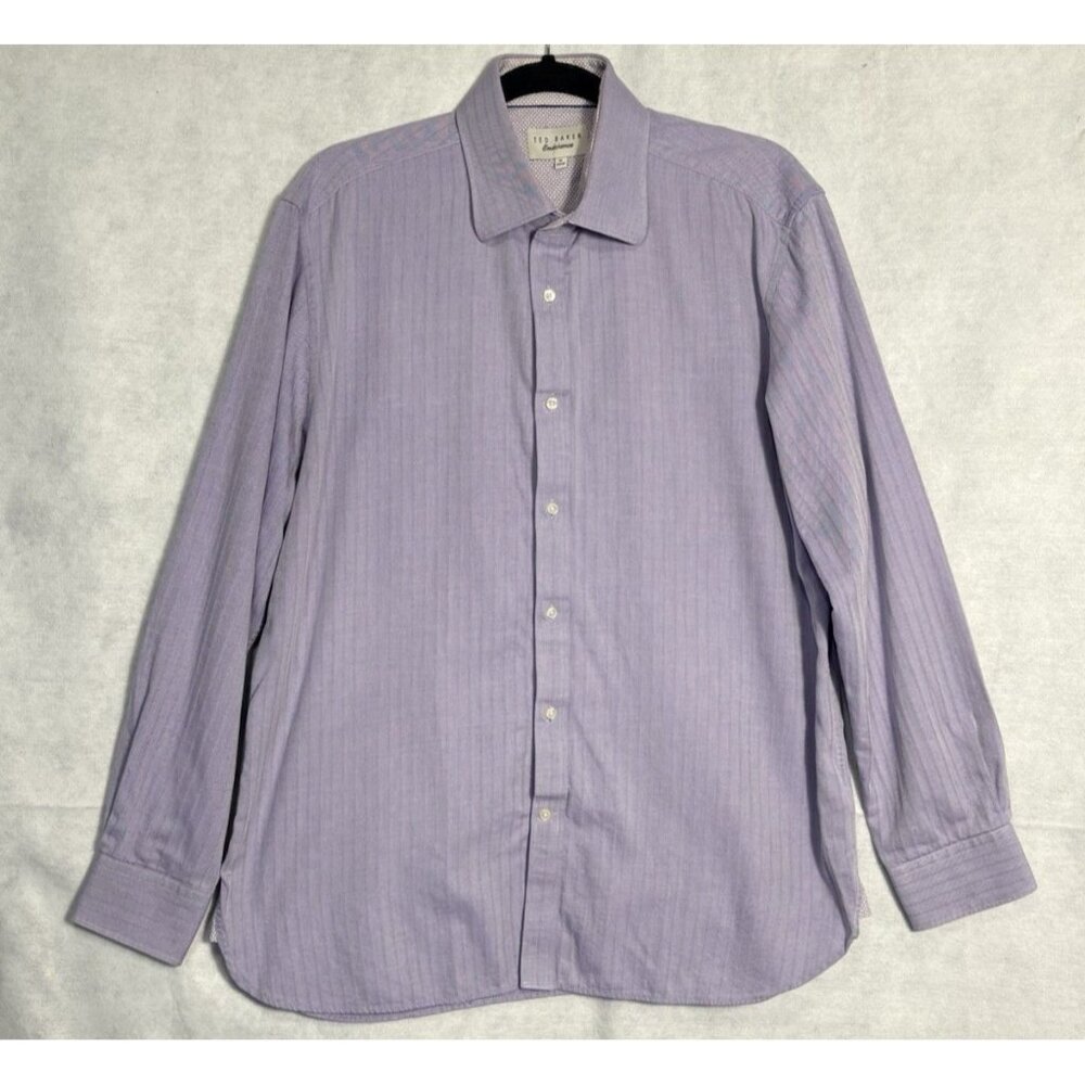 TED BAKER Men Endurance Long Sleeve Flip Cuff Shirt Sz‎ XL Purple Work 91-8